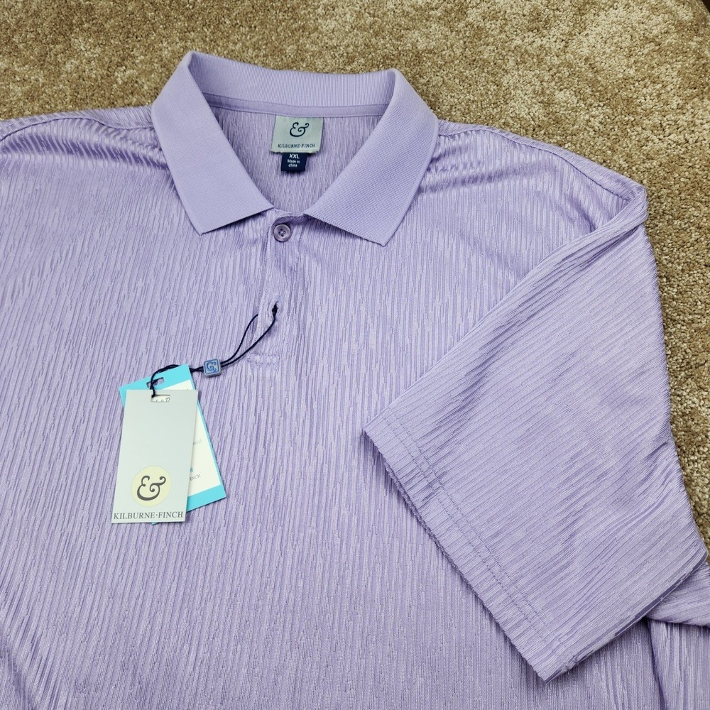 Kilburne & Finch Mens XXL Lavender Purple Textured Knit Rayon Polo Shirt NWT‎